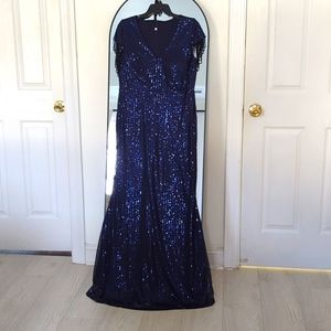 Women's Long Sequin Navy New Years Dress